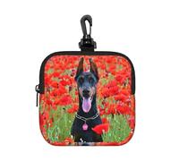 Doberman Pinscher in The Flower, Square Zipper Storage Bag, Neoprene Coin Purse, Small Wallets, Change Pouch, Change Purse