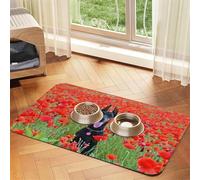 Doberman Pinscher In The Flower,Waterproof Pet Feeding Mat,Cat Dog Placemats for Food and Water, PU Leather Food Mats,40x60cm