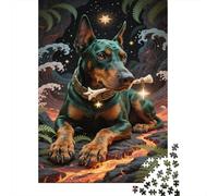 Doberman Pinscher Jigsaw 1000 Piece Challenge Toy for Adults, Nighttime Fantasy Impossible Jigsaw Puzzles 1000 Piece Educational Game Puzzle Gifts 1000pcs (75x50cm)