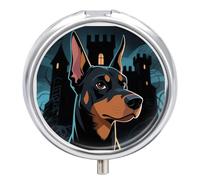 Doberman Pinscher Medicine Pill Case, Round 3 Compartment Box, Portable Decorative Medication Organizer for Pocket or Wallet, Vitamin Organizer