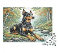 Doberman Pinscher Paper Black And Tan Dog by Stream in Forest Jigsaw Puzzle Set Brain Training Birthday Gift 52x38cm/1000pcs