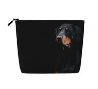 Doberman Pinscher Pets Dogs Black Dogs Doberman, Cosmetic Bag Imitation Linen Makeup Bag Portable Travel Toiletry Bag