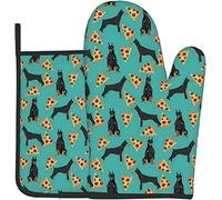 Doberman Pinscher Pizza Oven Mitts And Pot Holders,Cooking Gloves, Heat Resistant Baking Mitts
