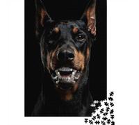 Doberman Pinscher Portrait with Teeth Bared 1000 Piece Jigsaw Puzzle for Adults, 38x26cm/1000pcs, White Cardboard Pieces, Screen-Free Leisure And Quiet Weekends