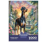 Doberman Pinscher Puzzle for Adults Jigsaw Lovers 1000 Pieces Suitable Dogs in Flower Garden for 500 Puzzle 70x50cm/1000pcs