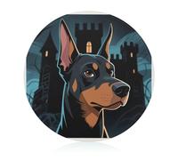 Doberman Pinscher Tempered Glass Cutting Board Sturdy Chopping Block Personalized Large Butcher Block Lightweight Round Chopping Mat for Kitchen Non Slip