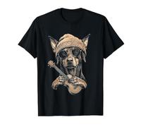 Doberman Pinscher Ukulele Beanie Y2K Aesthetic Value Graphic T-Shirt, Men, Black, M