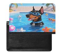 Doberman Pool Adventure Passport Holder Unique PU Ultra-thin Passport Protective Case Compact Easy to Carry Passports Cover for Women And Men Passports Case