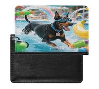 Doberman Pool Blitz Passport Holder Unique PU Ultra-thin Passport Protective Case Compact Easy to Carry Passports Cover for Women And Men Passports Case