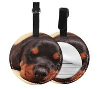 Doberman Puppy Sleeping Dogs Pets Dogs Doberman,Luggage Tags Pu Leather Name Tag Travel Suitcase Identifier ID Tags Durable Baggage Label 2 pcs