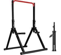 DOBESTS Foldable Power Tower Pull Up Bar Dip Station Adjustable Multifunctional Pull Up Station Fitness Equipment for Home Gym Strength Training 700 LBS, Triangular Legs (011,red)