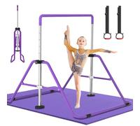 DOBESTS Gymnastics Bar, Adjustable Height Gymnastic Horizontal Bars, Kids Folding Expandable Gymnastic Training Kip Bar, Gymnastics Training Equipment for Home Gym Indoor Garden Outdoor-Purple & Mat