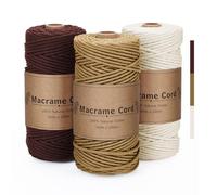 DOBIGER Macrame Yarn 3 mm x 100 m, Macrame Yarn Set Khaki Brown Beige, Cotton Yarn 3 mm, Cotton Cord Natural, Cotton Craft Cord for Crafts, Knitting, Boho Decoration, Wall Hanging Decoration