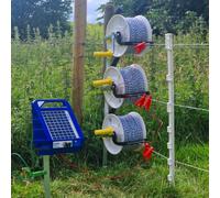 Doblit Quick Fence & Solar Energiser Kit - Electric Fence 3 Reel Fencing System - Up to 500m inc. 40x Plastic Posts