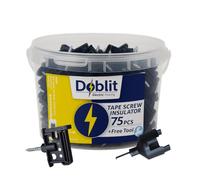 Doblit Tape & Rope Combi Clip Screw-In Insulator | Electric Fence Screw-in Insulator with Wood Screw for Wooden Posts (75pcs Bucket, With Tool)