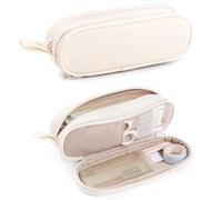 DOBMIT Large Capacity Pencil Case, Pure Color Pen Pouch with Multi-Slot Storage, Zipper Closure, Stationary Organizer for Adult Students Officers, Cream White