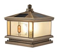 DOBQHWY Bronze Color Super Bright Solar Pillar Light High Brightness Energy Saving Post Lighting Fixture Glass Lampshade Pillar Cap Lighs with Remote Control Dimmable Floor Lamp for Lawn House