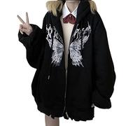 DOBRE Women Y2k Hoodie Gothic Butterfly Zip Sweatshirt Jacket Grunge Oversize Dark Academia Emo Aesthetic Baggy Pullover, Black, M