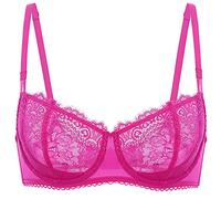 DOBREVA Women's Eyelash Lace Push Up Balconette Bra Bright Fuchsia 38D