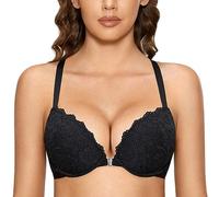 Dobreva Women's Floral Lace Front Closure Padded Push Up Underwire Bra Black 36D