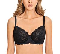 DOBREVA Women's Full Coverage Bra Lace Unlined Underwire Plus Size Minimiser Bra Black 38C