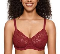 DOBREVA Women's Full Coverage Bra Lace Unlined Underwire Plus Size Minimiser Bra Chinese Red 40D