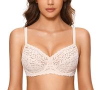 DOBREVA Women's Full Coverage Bra Lace Unlined Underwire Plus Size Minimiser Bra Rose White 36F