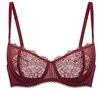 DOBREVA Women's Lace Balconette Bra Half Cup Non Padded Push Up Underwire Sheer Bras Dark Red 32B