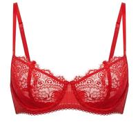 DOBREVA Women's Lace Balconette Bra Half Cup Non Padded Push Up Underwire Sheer Bras Lipstick Red 34B