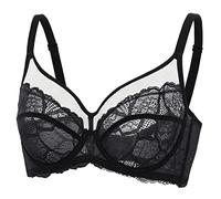 DOBREVA Women's Lace Full Coverage Minimiser Bra Unlined Underwire See Through Plus Size Bra Black 34D