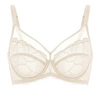 DOBREVA Women's Lace Full Coverage Minimiser Bra Unlined Underwire See Through Plus Size Bra Parchment 34A