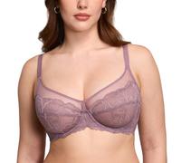 DOBREVA Women's Lace Full Coverage Minimiser Bra Unlined Underwire See Through Plus Size Bra Rose Brown 42D
