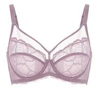 DOBREVA Women's Lace Full Coverage Minimiser Bra Unlined Underwire See Through Plus Size Bra Rose Brown 40B