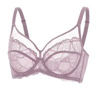 DOBREVA Women's Lace Full Coverage Minimiser Bra Unlined Underwire See Through Plus Size Bra Rose Brown 32B