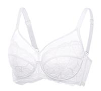 DOBREVA Women's Lace Full Coverage Minimiser Bra Unlined Underwire See Through Plus Size Bra White 34DD