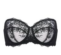 DOBREVA Women's Lace Strapless Bra See Through Unlined Sheer Convertible Underwire Plus Size Bras Black 32C