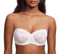 DOBREVA Women's Lace Strapless Bra See Through Unlined Sheer Convertible Underwire Plus Size Bras White 32C