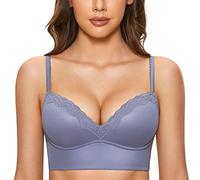 DOBREVA Women's Push Up Bra Padded Wireless Floral Lace Bralette Longline Support Bras Adobeblue 40B