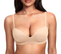 DOBREVA Women's Push Up Bra Plunge Wireless Comfortable T Shirt Padded Bras Beige 34D