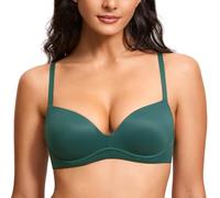 DOBREVA Women's Push Up Bra Plunge Wireless Comfortable T Shirt Padded Bras Midnight Emerald 38DD