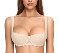 DOBREVA Women's Push Up Bra Sexy Balconette Bra Padded Half Cup Lace Underwired Beige (Cup Size is Small. Order 1 Cup Size up.) 36DD