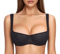 DOBREVA Women's Push Up Bra Sexy Balconette Bra Padded Half Cup Lace Underwired Black (Cup Size is Small. Order 1 Cup Size up.) 32D