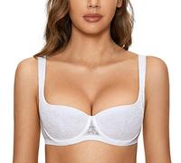 DOBREVA Women's Push Up Bra Sexy Balconette Bra Padded Half Cup Lace Underwired White (Cup Size is Small. Order 1 Cup Size up.) 40G