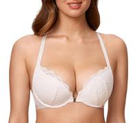 DOBREVA Women's Push Up Bra Support Racer Back Front Fastening Lace Padded Plunge Underwired Bra Coconut White 34DD