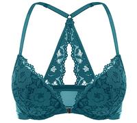 DOBREVA Women's Push Up Bra Support Racer Back Front Fastening Lace Padded Plunge Underwired Bra Spruce Green 32C