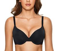 DOBREVA Women's Push Up Bra Underwire Padded T Shirt Bras Full Coverage Plunge Bras Black 34B