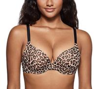 DOBREVA Women's Push Up Bra Underwire Padded T Shirt Bras Full Coverage Plunge Bras Natural Leopard 32C