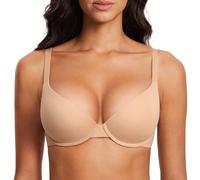 DOBREVA Women's Push Up Bra Underwire Padded T Shirt Bras Full Coverage Plunge Bras Warm Beige 34A