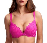 DOBREVA Women's Push Up Lace Bra Sexy Plunge Padded Underwire Support Bras Lift Up Glitter Pink 40A