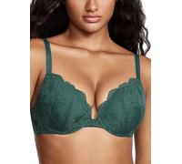 DOBREVA Women's Push Up Lace Bra Sexy Plunge Padded Underwire Support Bras Lift Up Midnight Emerald 40C